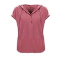 thumbnail image 1 of Womens Shirts Summer Loose Hooded Button Short Sleeve T Shirt Womens Tops, 1 of 7
