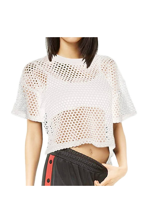 Womens Shirts Summer Mesh Cover Up See Through Fishnet T Shirt Crop Top Womens Tops