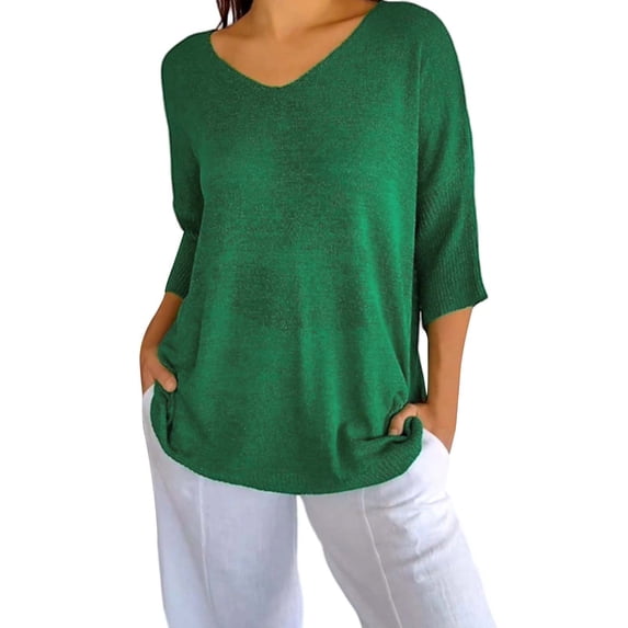 Womens Shirts Summer Short Sleeve Sweaters Tops V Neck Pullover Knit Shirts Loose Blouses Womens Tops