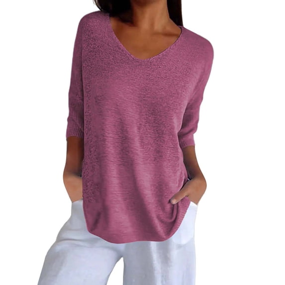 Womens Shirts Summer Short Sleeve Sweaters Tops V Neck Pullover Knit Shirts Loose Blouses Womens Tops