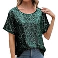 thumbnail image 1 of Womens Shirts Summer Sparkly Sequin Tops Short Sleeve Glitter Loose Shirt Blouse Boat Neck Top Womens Tops, 1 of 4