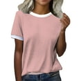 thumbnail image 1 of Womens Shirts Summer Spring Round Neck Color Blocked Loose Casual Short Sleeve T Shirt Womens Tops, 1 of 4