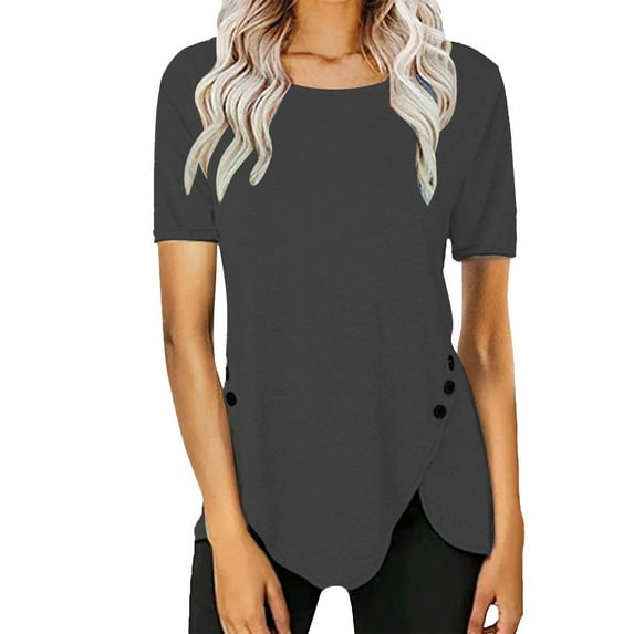 Womens Shirts Summer Spring Round Neck Irregular Curved Splicing With Loose Casual Short Sleeve T Shirt Womens Tops