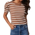 thumbnail image 1 of Womens Shirts Summer Striped Pullover Round Neck Bubble Sleeve T Shirt Top Womens Tops, 1 of 4
