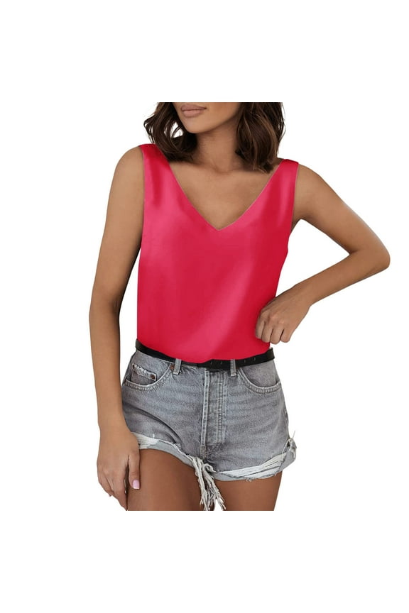 Womens Shirts Summer Tank For V Neck Silk Satin Sleeveless Blouse Basic Camisole Shirts Womens Tops