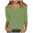 thumbnail image 1 of Womens Shirts Summer Tops 3/4 Sleeve Solid Plain Travel Cute Tops V Neck Slim Fit Half Sleeve Tshirts Shirts Spring Blouse Womens Tops, 1 of 4