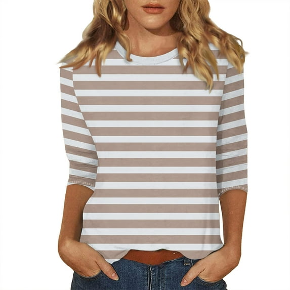 Womens Shirts Summer Tops For Casual Tops Three Quarter Sleeve Round Neck Tee T Shirt Printed Loose Side Split Tunic Blouse Womens Tops