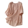 thumbnail image 1 of Womens Shirts Summer Vintage Cotton Linen Round Neck Embroidery Loose Mid Sleeve T Shirt Top Womens Tops, 1 of 3