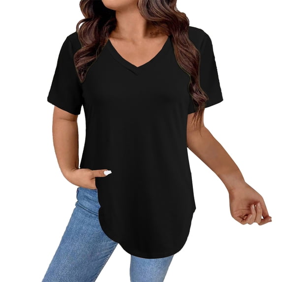 Womens Shirts T Shirts V Neck Short/Long Sleeve Cotton Tops Tees on Sale