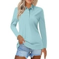 thumbnail image 1 of Womens Shirts Tops Comtable Solid Lapel Button Long Sleeve Relaxed Fit Pairing With Jean Womens Golf Shirt,Light Blue,A, 1 of 3