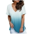 thumbnail image 1 of Womens Shirts Tops Fashion Loose Gradient V Neck Short Sleeve Ladies Clothing,Light blue,2XL, 1 of 4