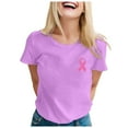 thumbnail image 1 of Womens Shirts Tops Fashion Solid Breast Cancer Awareness Print Round Neck Short Sleeve Womens Summer Clothes,Purple,M, 1 of 4