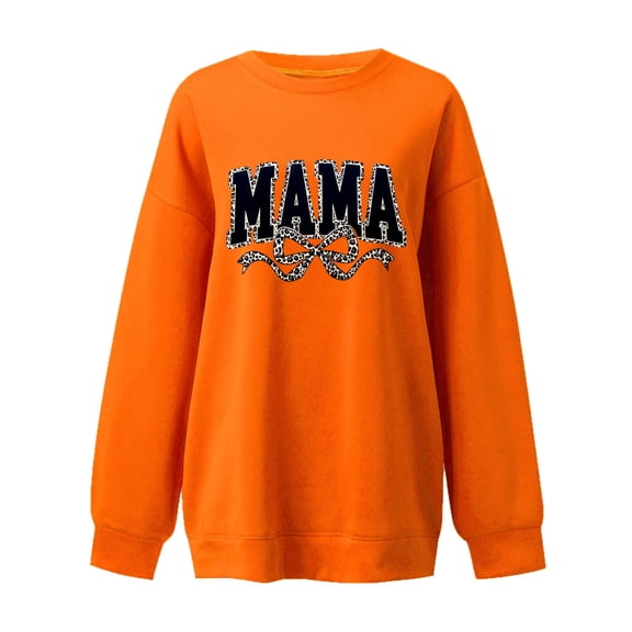 Womens Shirts Tops Long Sleeve Casual Sweat Fashion Loose Fit Crewneck Pullover Women Tees Blouses Orange 2XL
