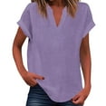 thumbnail image 1 of Womens Shirts Tops Loose Fit Pleated V Neck Sleeveless Curved Hem Flowy Ladies Casual Blouse,Light Purple,5XL, 1 of 5