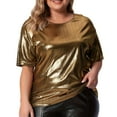 thumbnail image 1 of Womens Shirts Tops Loose Large Size Round Neck Solid Color Bright Short Sleeve Womens Shirts Tank,Gold,4XL, 1 of 6