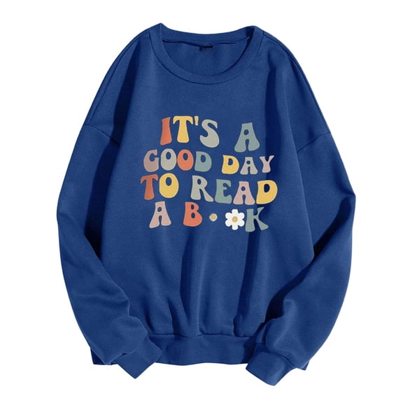 Womens Shirts Tops Plus Size Trendy Fall Casual Loose Long Sleeve Round Neck Printed Sweatshirt Pullover Hoodies Blouse,Blue 1,XL