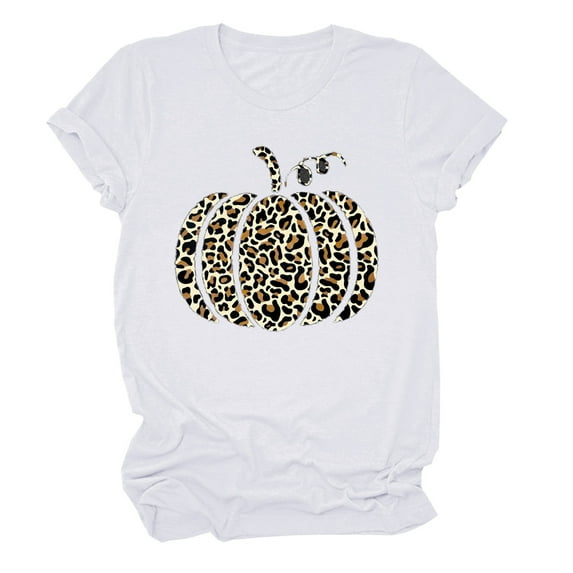 Womens Shirts Tops Pumpkin Graphic Loose Fit Pure Color Round Neck Ladies Clothing,White,XL