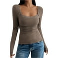 thumbnail image 1 of Womens Shirts Tops Square Neck Lace Trim Cropped Slim Fit Low Cut Long Sleeve Lace Patchwork Plus Size Womens Clothing, 1 of 5