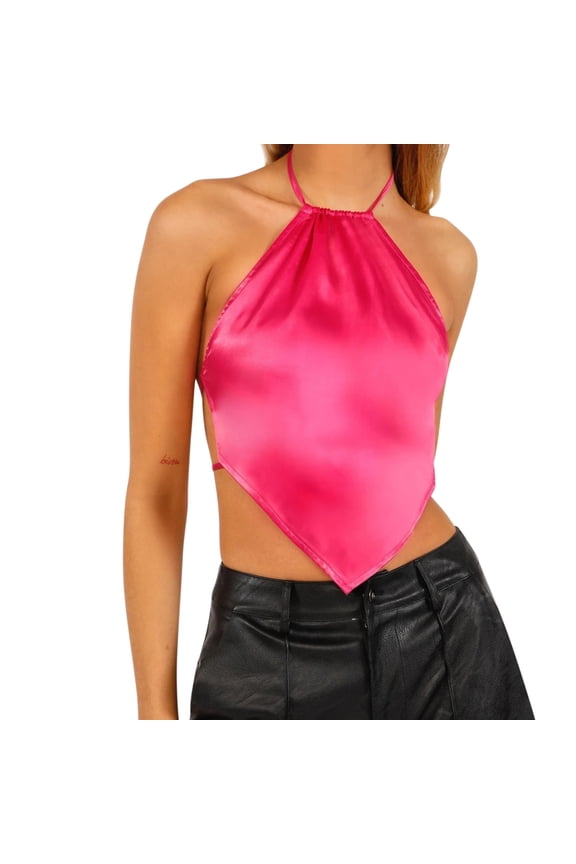 Womens Shirts Tops Solid Color Fashion Open Back Navel Wrap Sleeveless Vest Plain Tees Blouses Hot Pink S