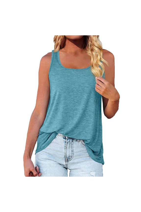 Womens Shirts Tops Solid Color Summer Sleeveless Square Neck Vest Suspender Plain Tees Blouses Sky Blue M
