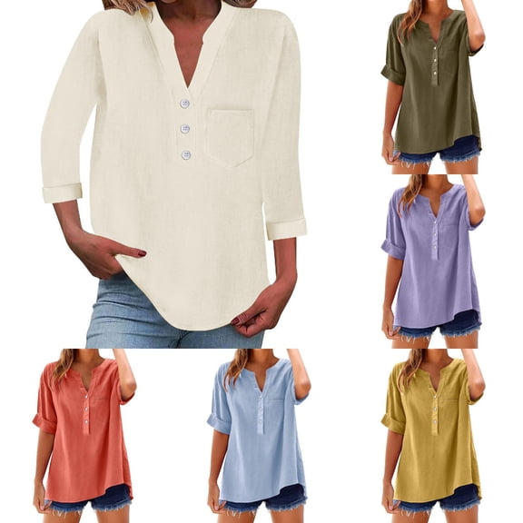 Womens Shirts Trendy Stylish 3/4 Sleeve Pocket Detail Plus Size Shirts,Army Green,L