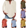 thumbnail image 1 of Womens Shirts Trendy Stylish 3/4 Sleeve Pocket Detail Plus Size Shirts,Dark Green,2XL, 1 of 8