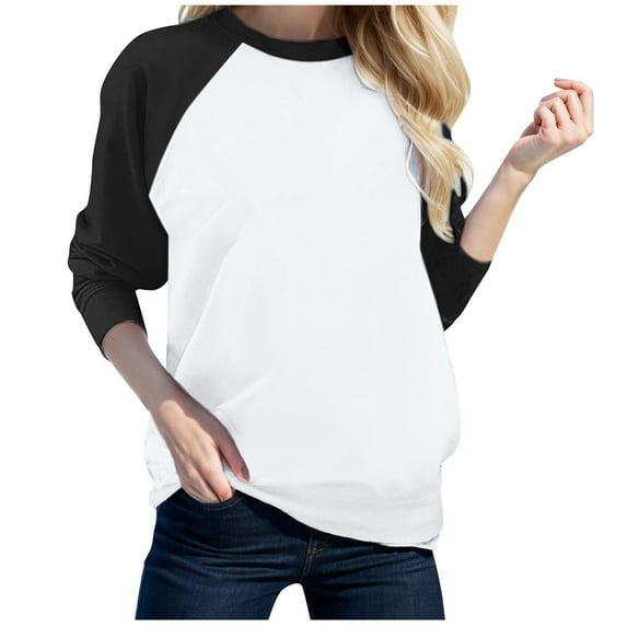 Womens Shirts Tshirts Long Sleeve Womens Workout Tops Fall Crewneck With Shoulder Matching Color Blouses Business Casual Black 3XL