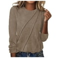 thumbnail image 1 of Womens Shirts Tshirts Long Sleeve Womens Workout Tops Fall Pleated Crew Neck Fashion Loose Fit Lightweight Clothes Blouses Casual Coffee M, 1 of 5