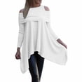 thumbnail image 1 of Womens Shirts Tshirts Long Sleeve Womens Workout Tops Fall Solid Cold Shoulder Knitted Pullovers Irregular Hem Loose Work Blouses Dressy Casual White XL, 1 of 6
