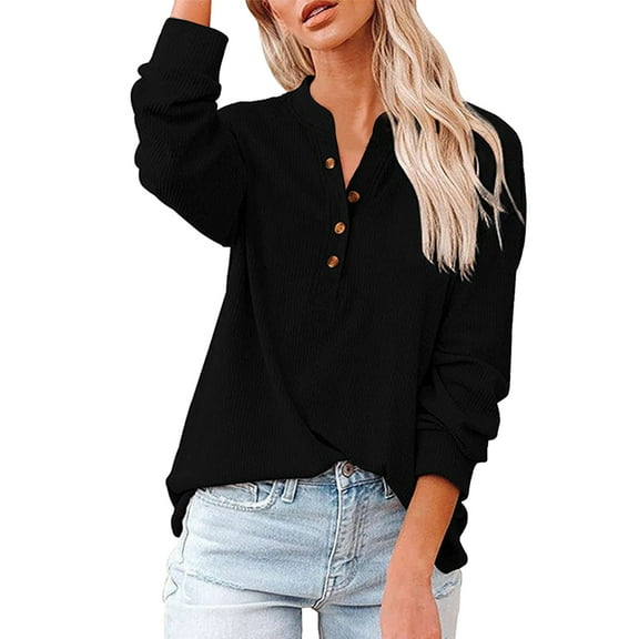 Womens Shirts Tshirts Long Sleeve Womens Workout Tops Fall V Neck Loose Solid Summer Stitching Work Blouses Dressy Casual Black M