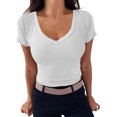 thumbnail image 1 of Womens Shirts V Neck Ribbed Fitted Tight Short Sleeve Basic Knit Spring Summer Tops For Women, 1 of 6