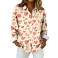 thumbnail image 1 of Womens Shirts Valentines Day Button Down Love Heart Print Long Sleeve Shirt Blouses Lightweight Business Dressy Casual Top Beige L, 1 of 5