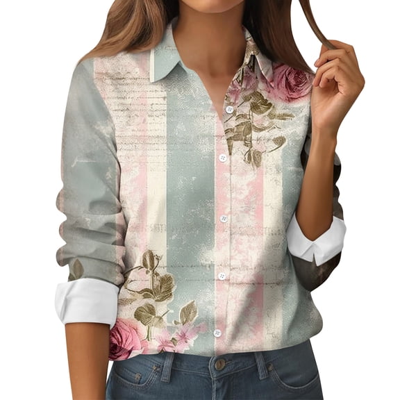 Womens Shirts Valentines Day Button Down Love Heart Print Long Sleeve Shirt Blouses Lightweight Business Dressy Casual Top Blue 2XL