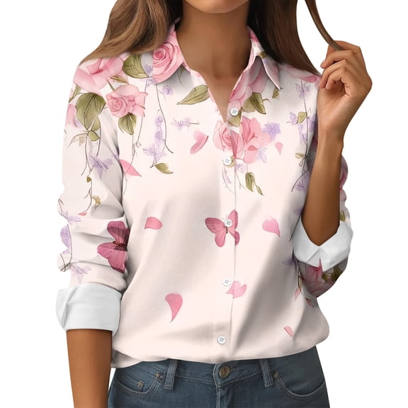 Womens Shirts Valentines Day Button Down Love Heart Print Long Sleeve Shirt Blouses Lightweight Business Dressy Casual Top Light pink S