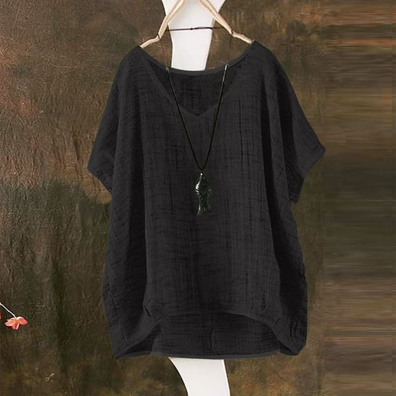 Womens Shirts Women's Summer Short Sleeve Solid Casual Loose Linen Top Fashion Clothing