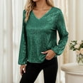 thumbnail image 1 of Womens Shirts Womens Sequin Top Green Long Sleeve Sparkly Top Shiny Top Ladies Tops Sparkly Holiday Tops for Women, 1 of 4