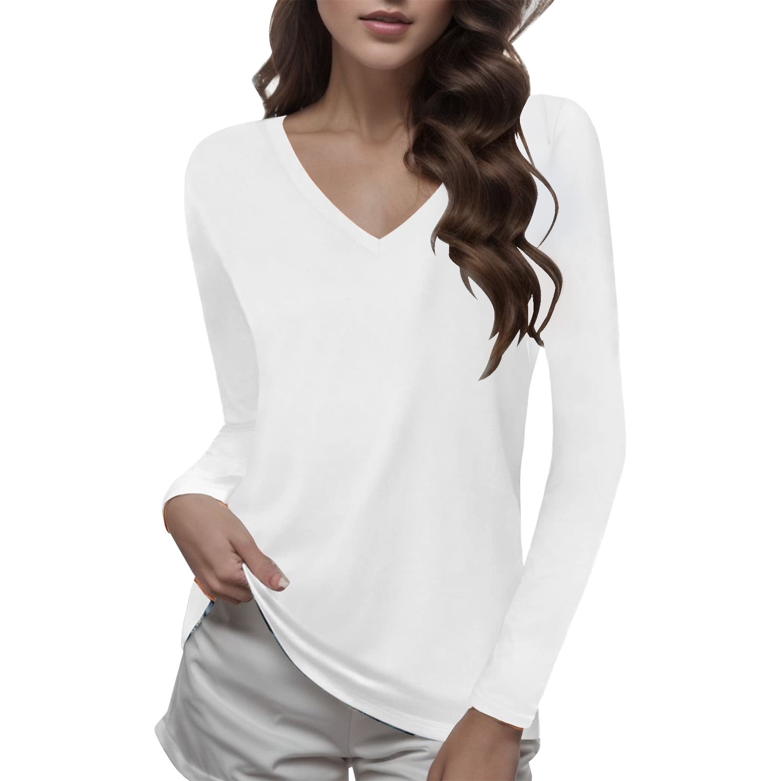Womens Shirts Y2K Thin V Neck Solid Color Undershirt Top With Long
