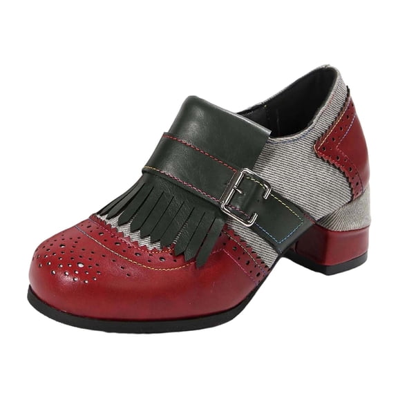 Womens Shoes,Ankle Boots Leather Fringe Retro for Casual Wear Square Heel Ankle Boots for Zip Up Comfort,Shoes for Women,Red,7.5