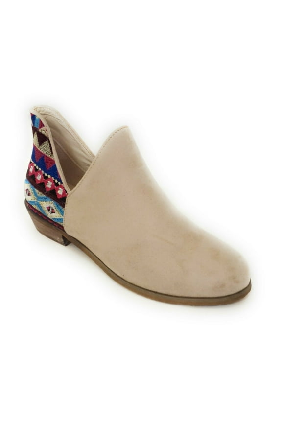 Womens Shoes Aztec Geometric Ankle Boots Low Cut Dress Bootie Slip Ons Beige