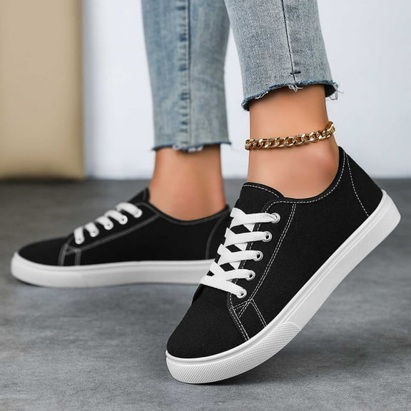 Womens Shoes,Canvas Sneakers Fashionable Lace Up Flat Breathable Unisex Comfortable Women Canvas Sneakers for Everyday Use,Shoes for Women,Z02 Black,7