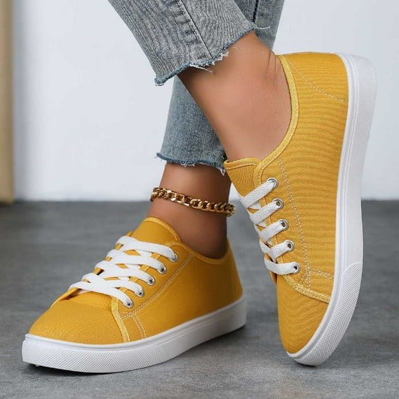 Womens Shoes,Canvas Sneakers Fashionable Unisex Lace Up Flat Breathable Sneakers for Daily Wear,Womens Running Shoes,Z01 Yellow,9.5