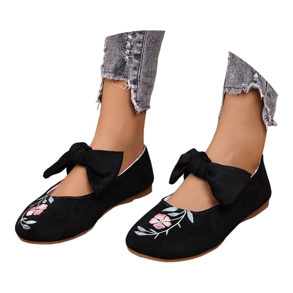 Womens Shoes,Casual Shoes Embroidered Easy On for Everyday Wear Comfortable Flat Casual Shoes for Casual Outfits,Shoes for Women,Black,9