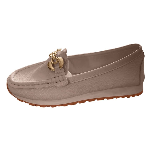 Womens Shoes,Casual Shoes Round Head Shallow Mouth for Big Size Wear Metal Buckle Casual Shoes for Flat Bottom,Shoes for Women,Khaki,7.5