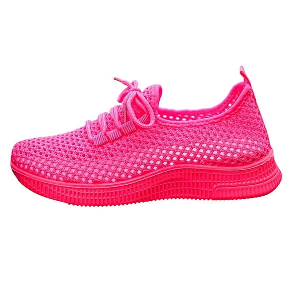 Womens Shoes,Casual Walking Shoes Fashion Solid Color Breathable Mesh Lace Up Comfortable Everyday Sneakers Lightweight Soft Sole Footwear,Shoes for Women,Hot Pink,7.5