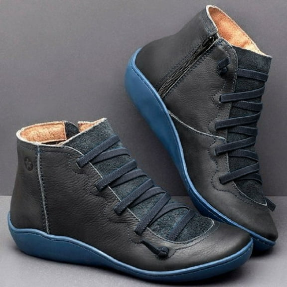 Womens Shoes Chunky Black Boots Cowboy Boots for Women Ankle Cowgirl Booties Lace Up Side Zipper Retro Booties Comfortable