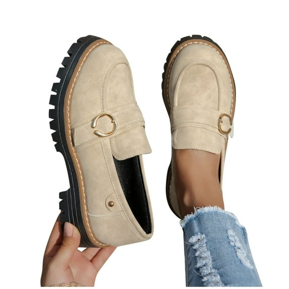 Womens Shoes Dressy Casual Women's Fashion Solid Color Buckle Thick Bottom Low Top Shoes Slip-On Shoes Loafers for Women Dressy Casual Work Flats Lightweight Comfortable Shoes Shallow Shoes