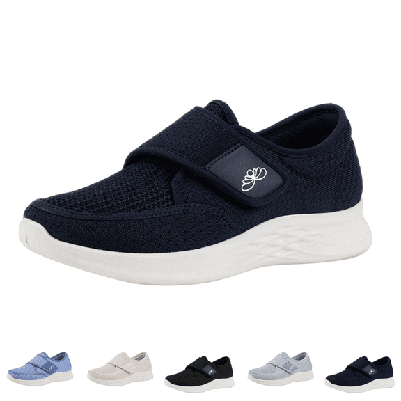 Womens Shoes Extra Wide Comfortable Adjustable with Non-Slip Air Cushion Bottom for Elderly Swollen Feet Edema Walking Shoes Blue 5.5