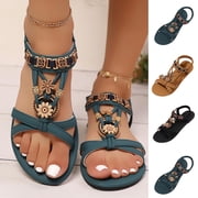 Womens Shoes Fashionable Casual Wear Round-Headed Open-Toe Comfortable Flat-Bottomed Ethnic Styleflower Decoration Elastic Roman Sandals Brown 39
