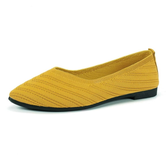 Womens Shoes,Flat Shoes Pointed Shallow Mouth for Large Size Wear Breathable Knit Flat Shoes for Solid Color,Shoes for Women,Yellow,6.5