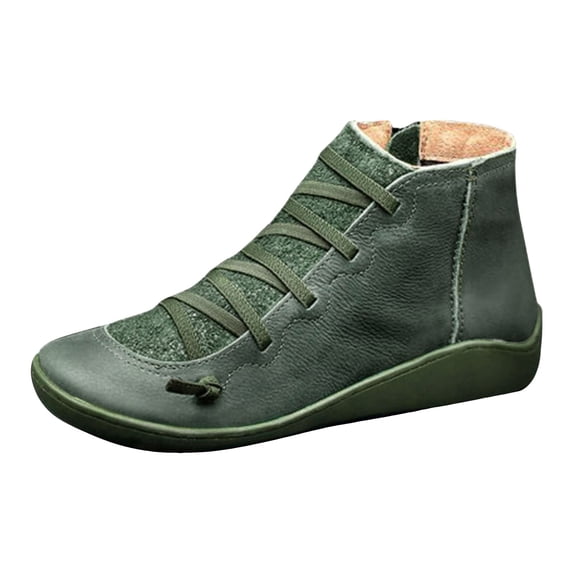 Womens Shoes Going Out Shoes Ankle Boots for Women 2025 Arch Support Fashion No Heel Lace Up Side Zipper Retro Booties Fall Spring Winter